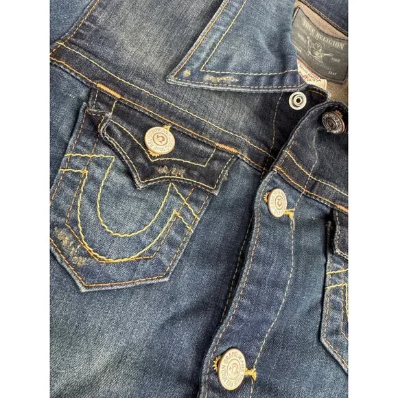 NWOT True Religion World Tour Womens Sz-S Blue Distress Denim Jacket Western - Picture 3 of 13